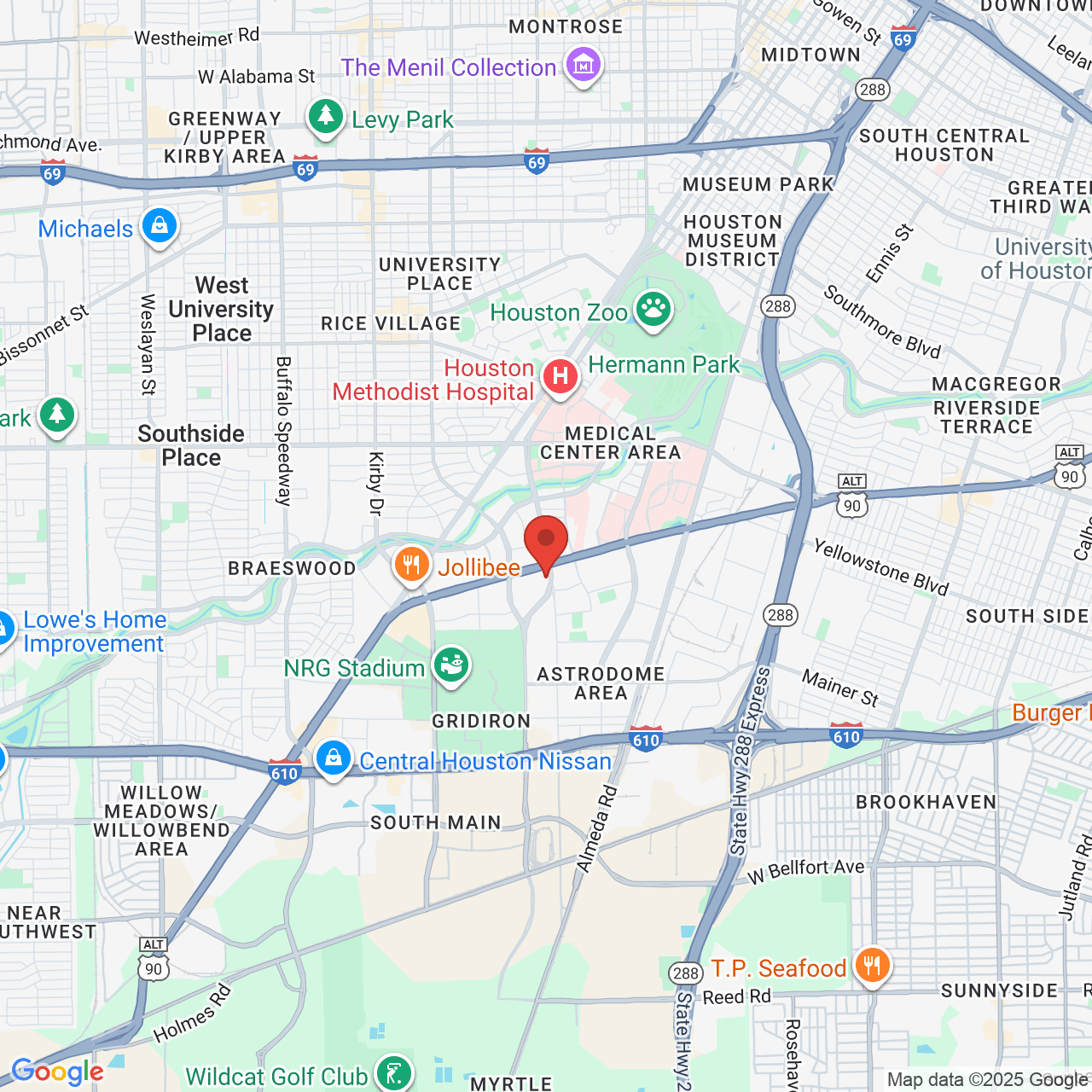 Google map image of our location in 7400 Fannin St Houston, TX